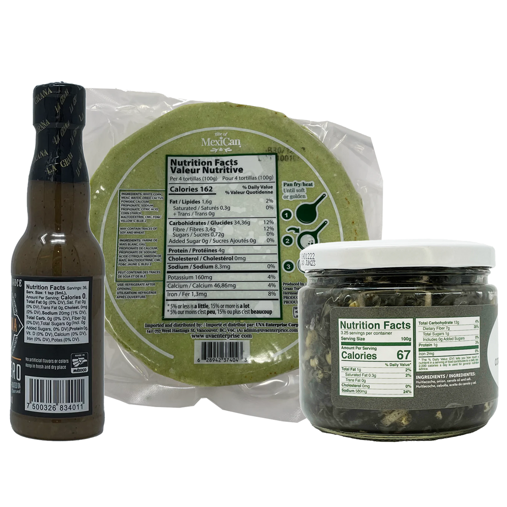 Huitlacoche Kit Tortillas Corn Extra Hot Sauce Habanero Corn Mushrooms Cactus Fiber Tortillas Ingredients