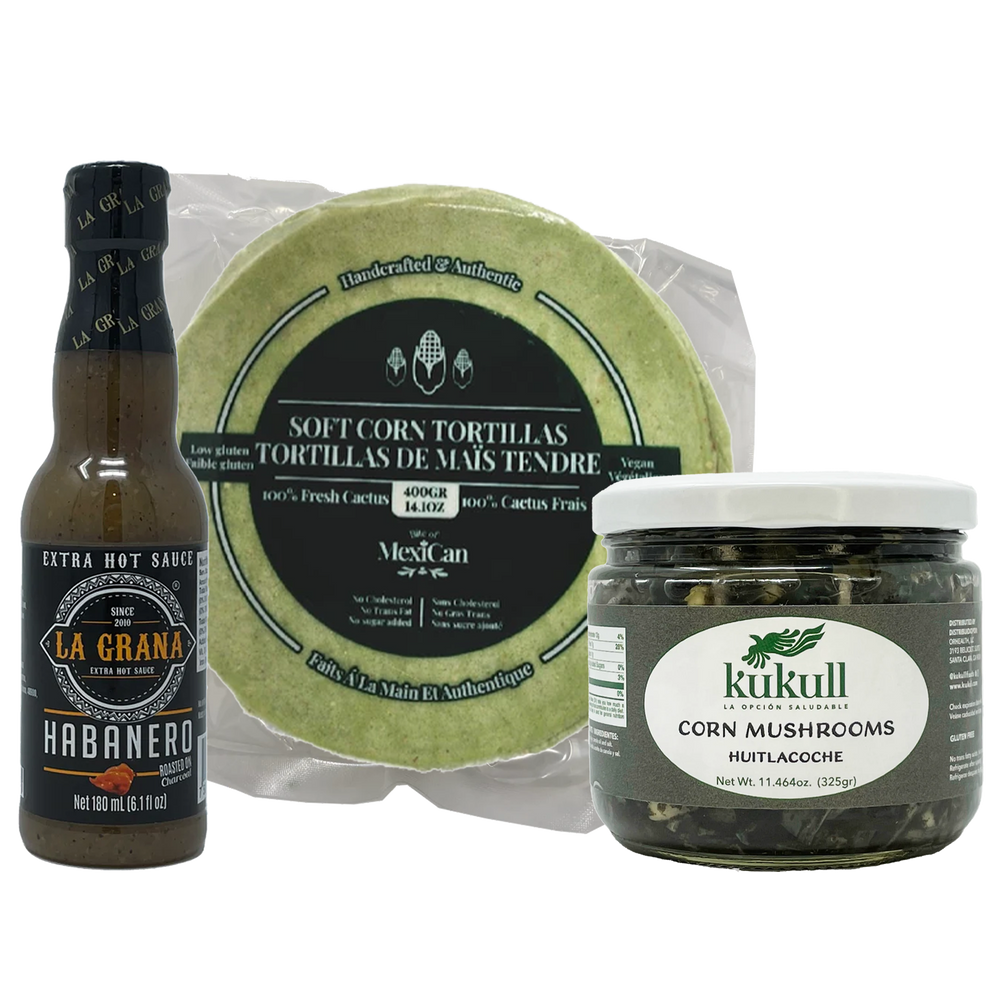 Huitlacoche Kit Tortillas Corn Extra Hot Sauce Habanero Corn Mushrooms Cactus Fiber Tortillas